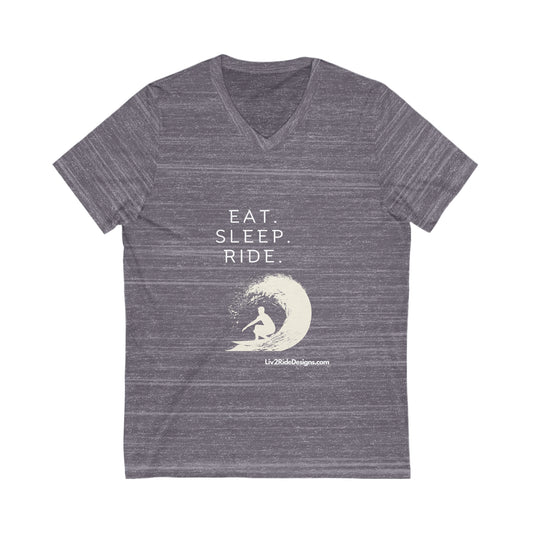 Eat. Sleep. Ride. Surfing Heather Unisex Jersey Short Sleeve V-Neck Tee